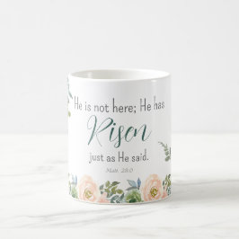 Caneca De Café Ele tem Risen Páscoa Floral Peach Green Watercolor