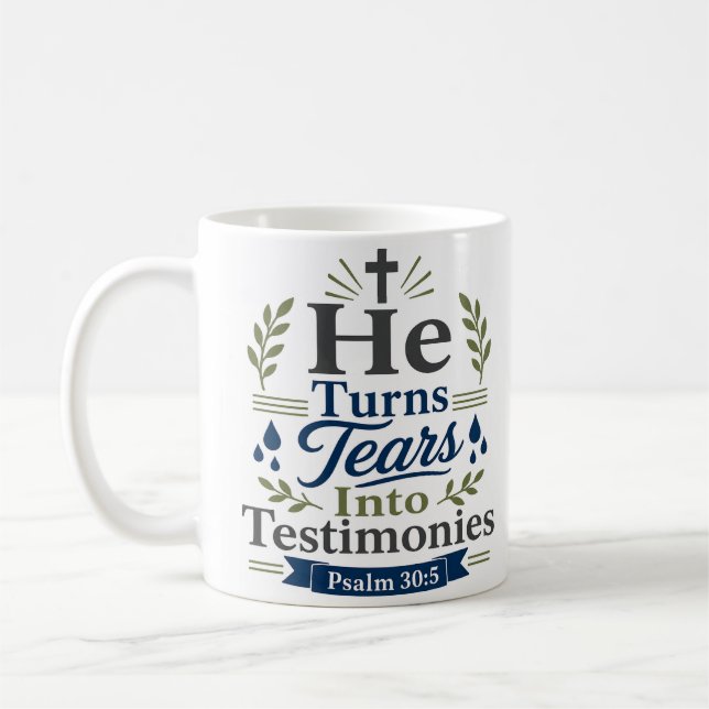 Caneca De Café Ele Transforma Lágrimas em Testemunhos Verso Inspi (Esquerda)