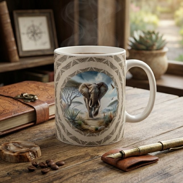 Caneca De Café Elefante Africano com Padrão (Criador carregado)