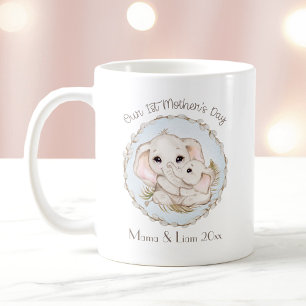 Caneca De Café Elefante Azul do Primeiro Dia de as mães Personali
