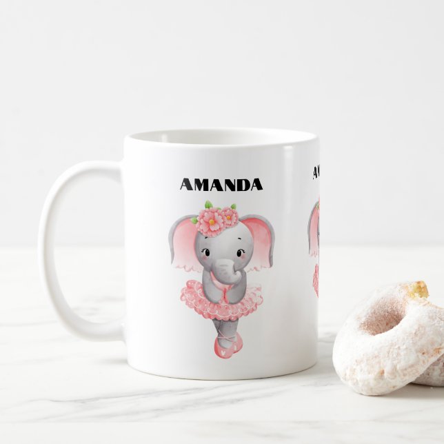 Caneca De Café Elefante Bailarina Adorável En Pointe (Com Donut)