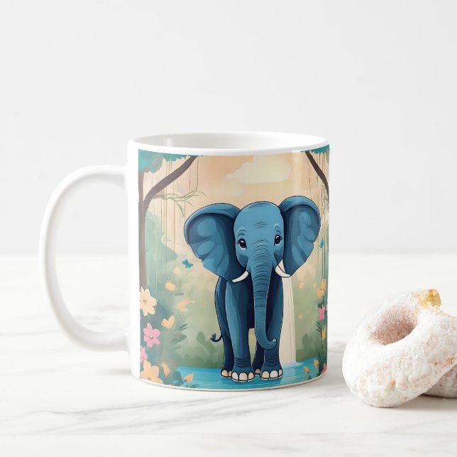 Caneca De Café Elefante Balear Azul, (Com Donut)