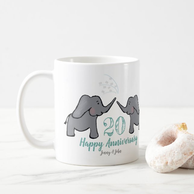 Caneca De Café elefante bonitinho do aniversário de casamento da  (Com Donut)