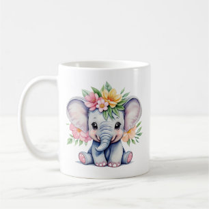 Caneca De Café Elefante Cinto-d-Água com flores