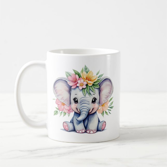 Caneca De Café Elefante Cinto-d-Água com flores (Esquerda)