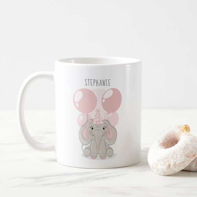 Caneca De Café Elefante com Chapéu de Festa de Aniversário (Com Donut)