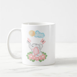 Caneca De Café Elefante de Bebê Bonito com flores rosa Mug