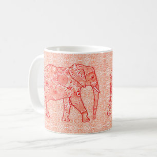 Caneca De Café Elefante de espiral frontal - laranja coral e bran