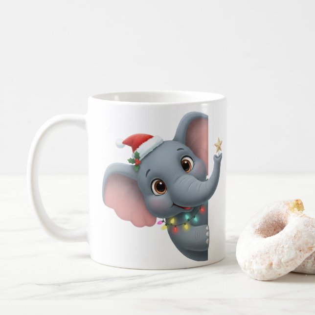 Caneca de Café Elefante de Natal Fofo  (Com Donut)