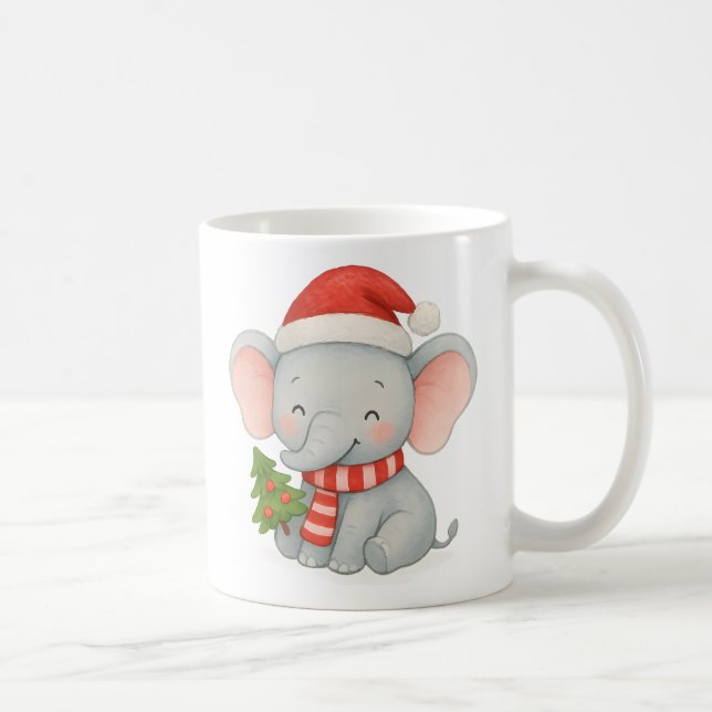 Caneca De Café Elefante de Natal Fofo com Chapéu de Papai Noel (Direita)