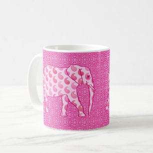 Caneca De Café Elefante de Paisley - rosa-gelo e fuchsia