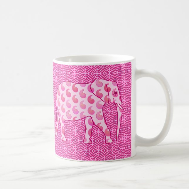 Caneca De Café Elefante de Paisley - rosa-gelo e fuchsia (Direita)