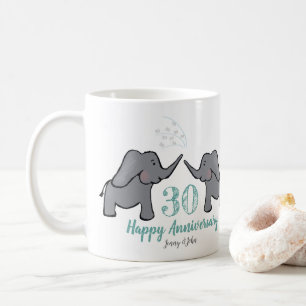 Caneca De Café elefante do aniversário de casamento de pérolas