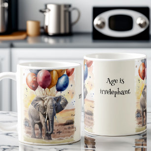 Caneca De Café Elefante e Balões Jogam com Palavras Piada de Aniv
