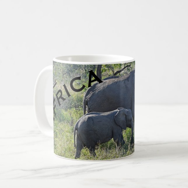 Caneca De Café Elefante e bebê da mãe dos elefantes de África (Frente Esquerda)