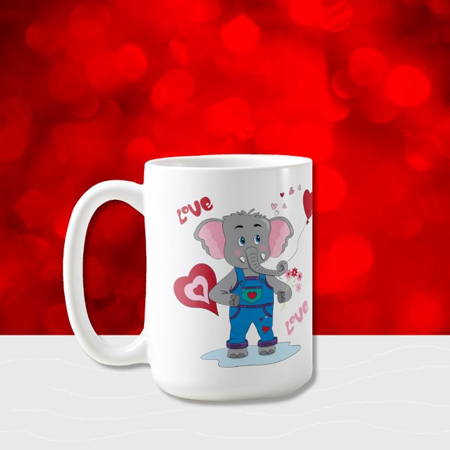 Caneca De Café Elefante e corações 15 Ounces Mug (This sweet cartoon elephant and hearts mug is sure to make you smile :) )