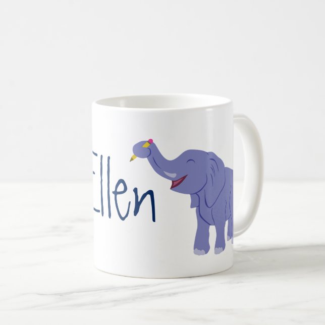 Caneca De Café Elefante Feliz (Personalizar) (Frente Esquerda)