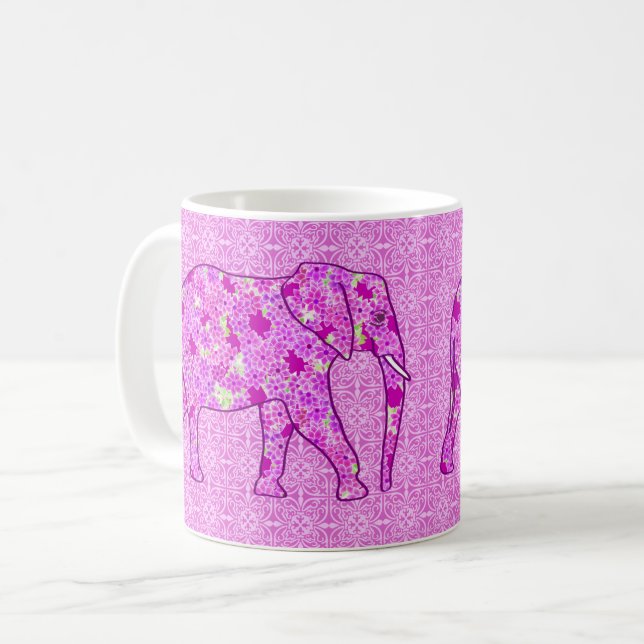 Caneca De Café Elefante flor - orquídea e magenta (Frente Esquerda)
