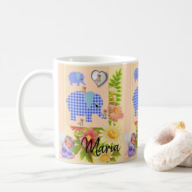Caneca De Café Elefante, Kitten, Angel Mug (Com Donut)