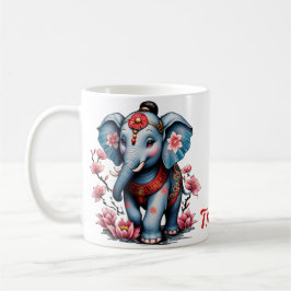 Caneca De Café Elefante majestoso no estilo tradicional japonês.
