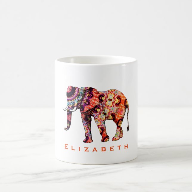 Caneca De Café Elefante multicolorido padrão colorido (Centro)