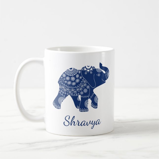 Caneca De Café Elefante Real Azul Marcado Personalizado (Esquerda)