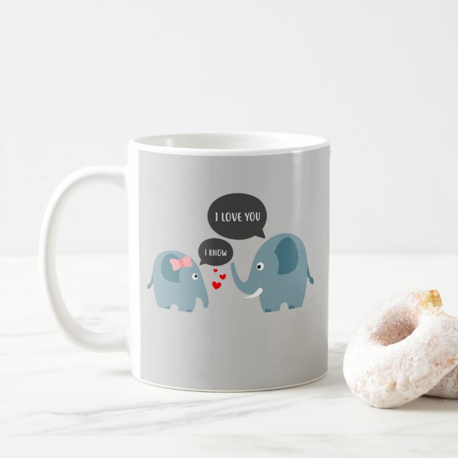 Caneca De Café Elefante romântico: Eu te amo, eu sei (Com Donut)