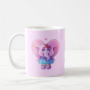 Caneca De Café Elefante Rosa Bonito Apaixonado (com seu Nome)