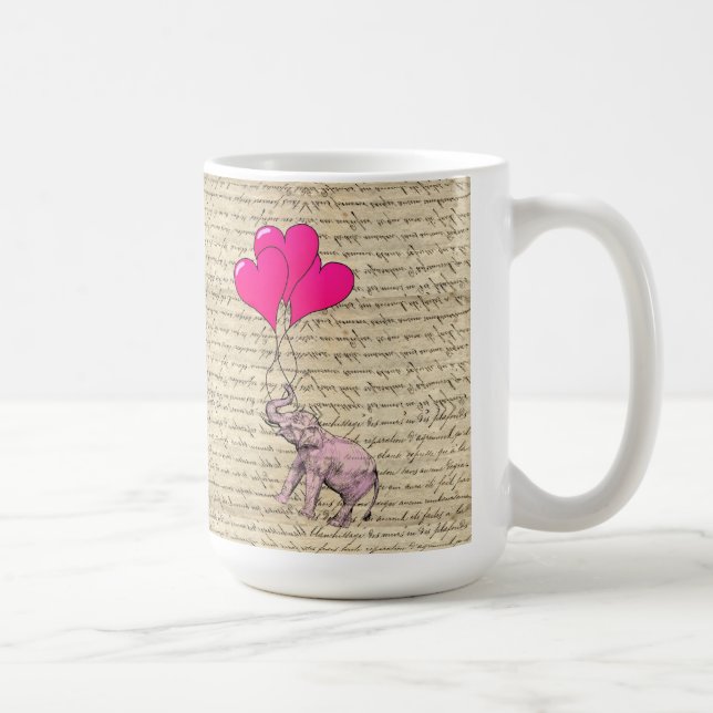 Caneca De Café Elefante rosa segurando balões (Direita)
