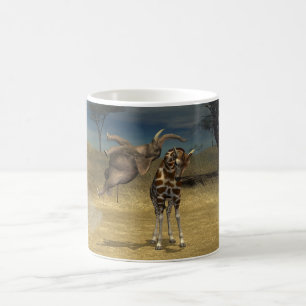 Caneca De Café Elefante Salta Sobre Girafa
