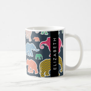 Caneca De Café Elefantes Coloridos, Padrão Elefante, Seu Nome