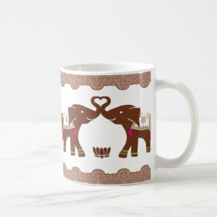 Caneca De Café Elefantes dobro cor-de-rosa do coração