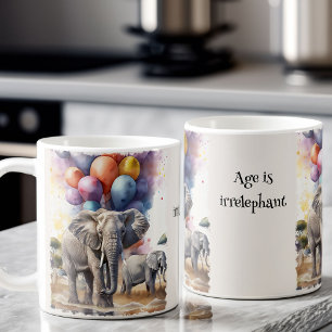 Caneca De Café Elefantes e Balões Piada de Idade Divertida Aniver