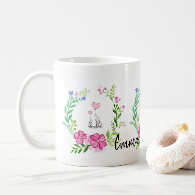 Caneca De Café Elefantes Floral Mug (Com Donut)