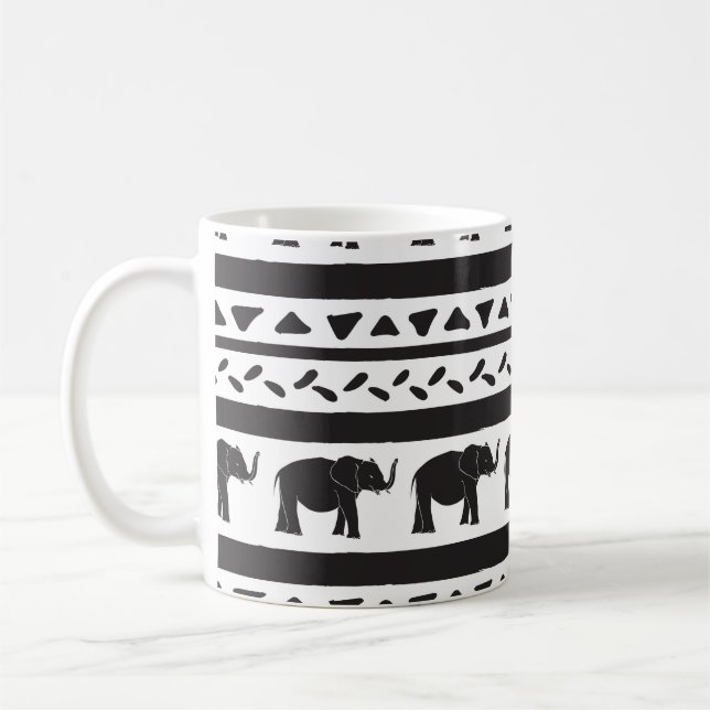 Caneca De Café Elefantes, linhas, triângulos, sem costura decorat (Esquerda)