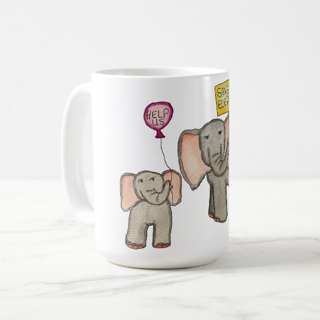 Caneca De Café Elefantes Precisam da Nossa Ajuda (Frente Esquerda)