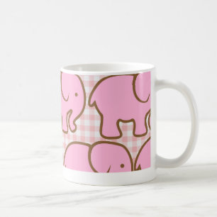 Caneca De Café Elefantes rosa bonito no padrão de Xadrez rosa