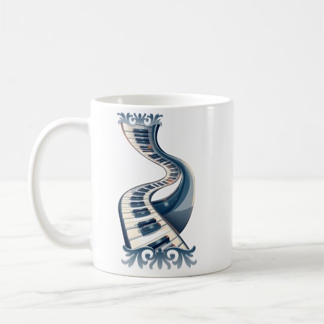 Caneca De Café Elegance in piano keys and blossoms.  (Esquerda)