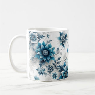 Caneca De Café Elegância/Bloomias de Flor Azul na Mug de Café Azu