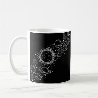 Caneca De Café Elegância Cósmica: Conjunto Preto de Planetas