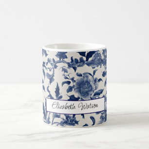 Caneca De Café Elegância de porcelana personalizável: Blue Floral