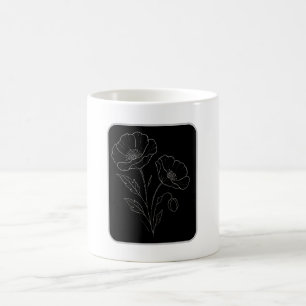 Caneca De Café Elegância do Papoula – Arte Floral Minimalista em
