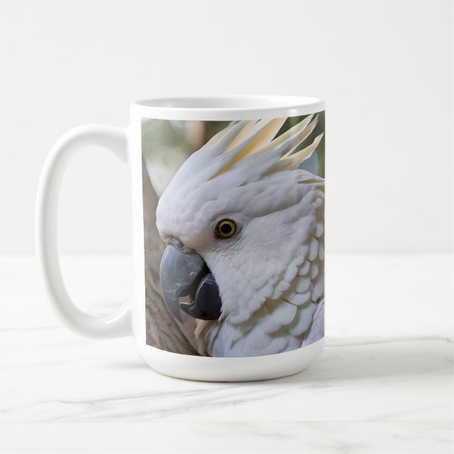 Caneca De Café Elegância em Branco: A Majestosa Cockatoo Aussie (Esquerda)