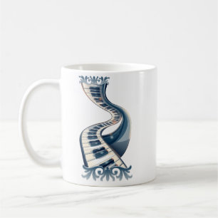 Caneca De Café Elegância em teclas de piano e flores. 