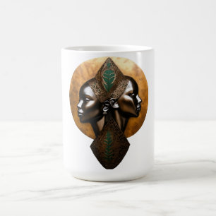 Caneca De Café Elegância Espelhada - Retrato Tribal com Filigrana
