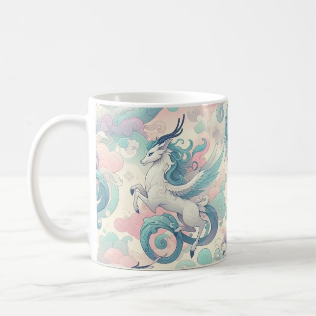 Caneca De Café Elegância Mística: Sussurros Pastel Kirin (Esquerda)