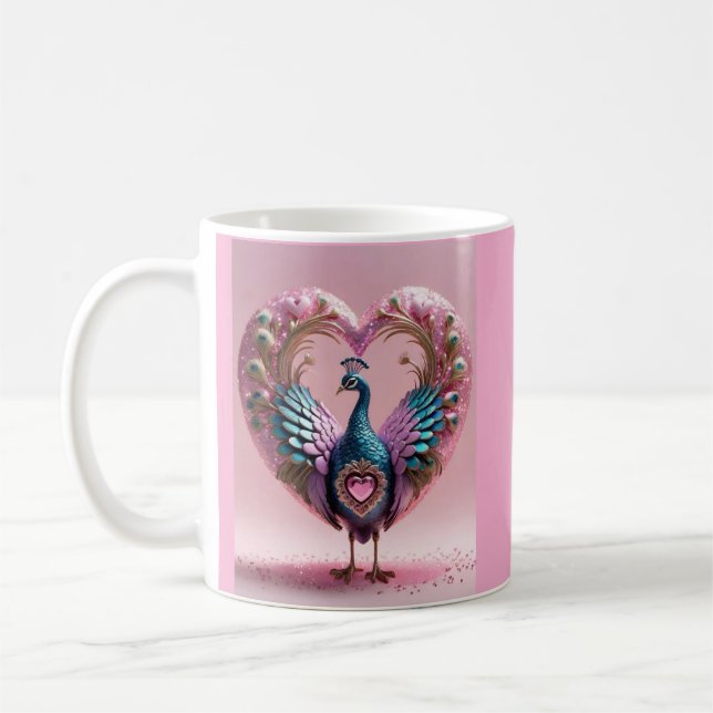 Caneca De Café "Elegância Sensível: Pavão Rosa" (Esquerda)