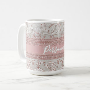 Caneca De Café Elegância Shabby Chic Rosa Renda Vintage Personali