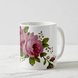 Caneca De Café Elegância Vintage Rosa Couve 