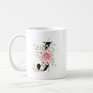 Caneca De Café Elegant Alphabet Coffee Cup with Pink Rose Design